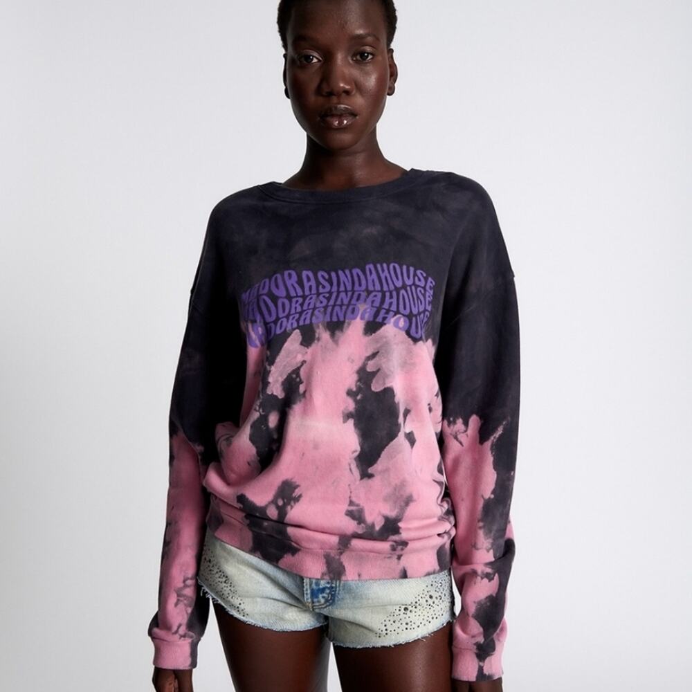 One Teaspoon Madorasindahouse Tie Dye Graphic Sweatshirt Pink Black L
